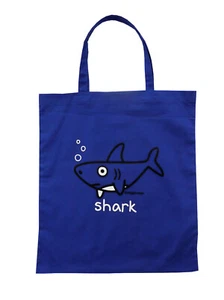 REUSABLE BAG: cute SHARK Mid Blue cotton shopping bag. Ideal gift. - Picture 1 of 13