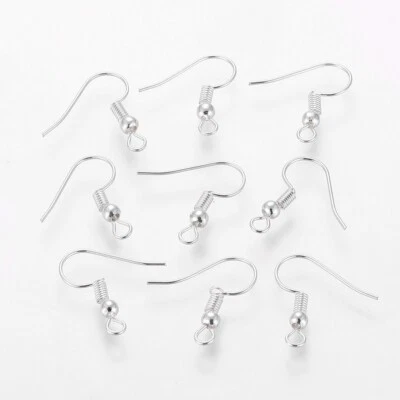 200Pc Iron Silver Tone Earring Hooks Ear Wire Ball Ends Earwire Nickel Free 18mm - Image 1 of 3