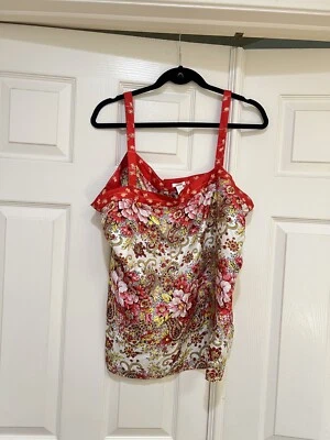 Old Navy Perfect Fit Red Floral silk Camisole Tank Top  Side Zipper Lingerie XXL - Image 1 of 4