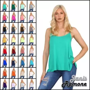 Womens Cami Top Plain Sleeveless Strappy Flared Tank Casual Summer Camisole Vest - Picture 1 of 158