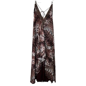 Y2K Shahida Parides Convertible Leopard Print Brown Silk Dress Size OS - Picture 1 of 14