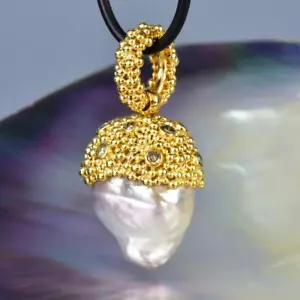 Gigantesco South Sea Pearl Pendant, Oro Vermiglio Argento & Diamanti 14.90g - Foto 1 di 13