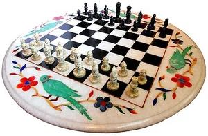 18" Marble Chess Table Top Inlay Handicraft Work Home Decor for Gifts - Picture 1 of 1