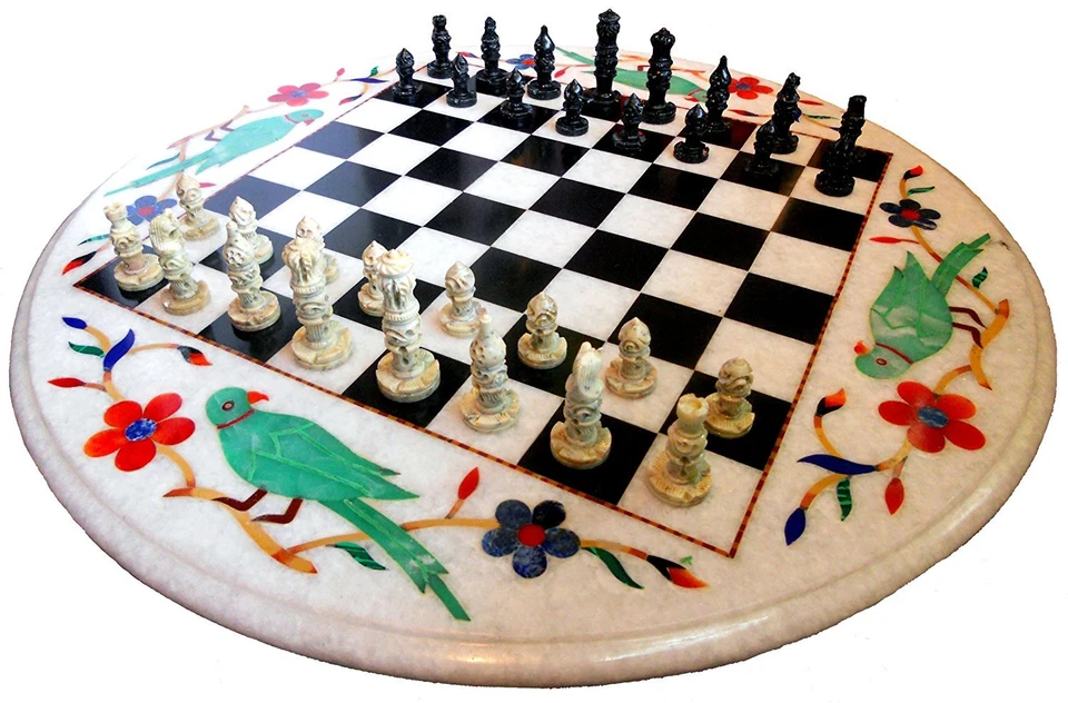 18" Marble Chess Table Top Inlay Handicraft Work Home Decor for Gifts - Image 1 of 1