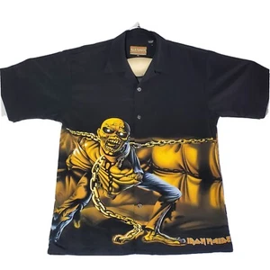 Iron Maiden-Piece Of Mind Dragonfly Herren XL Knopfleiste Hemd-schwarz V-Ausschnitt EUC - Bild 1 von 12