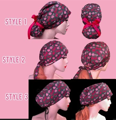 Halloween Barbie Scrub cap, Halloween Barbie Ponytail scrub Cap pumpkin ghost - Image 1 of 3