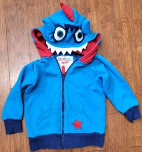Original Hoodsbee Blue Shark Friend Hoodie Größe 3T durchgehender Reißverschluss lustiges Gesichtsmonster - Bild 1 von 12