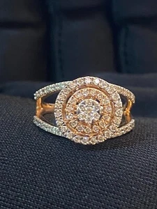 Pave 0,75 Cts Rund Brilliant Diamanten Doppelter Halo Verlobung Ring In 14K Gold - Bild 1 von 12