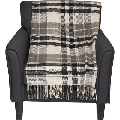 NWT Brooks Brothers Paige BEIGE/GRAY/BLACK Woven Fringed Throw Blanket 50" x 60" - Image 1 of 4