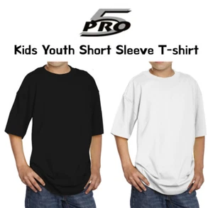 Pro 5 Kids Youth Quality Cotton Crew neck Short Sleeve Black White Gray T-Shirt - Picture 1 of 5