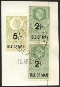Isle of Man KGVI 5/- and QEII 2 x 2/- Key Plate Type Revenues CDS on Piece - Picture 1 of 1