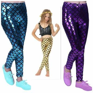 New GIRLS METALLIC MERMAID LEGGINGS KIDS SHINY FOIL CHILDREN 3-13 YEARS - Picture 1 of 14