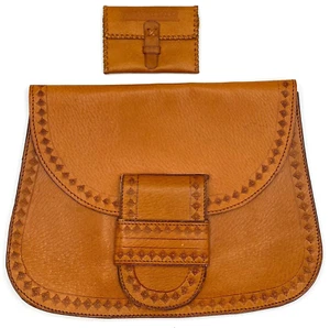 Vintage Tooled Leather Western Brown Satchel Bag #355 Clutch & Wallet #40 Boho - Picture 1 of 8