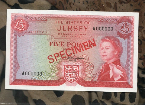 Banknotes of World Jersey 5 Pounds 1963 SPECIMEN P 9s1 UNC number on back margin Cover