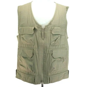 DULUTH TRADING Co Fishing Vest Beige Cotton Canvas Zip Up Utility Men's L EUC! * - Picture 1 of 12