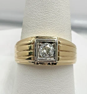 13K Yellow Gold .50ct Natural Diamond Men’s Ring Size 9 7/8 - Picture 1 of 6