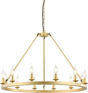 Hubrin Wagon Wheel Chandelier Farmhouse, 12-Light 31.5 inch Gold Round Kitchen  - Picture 1 of 9