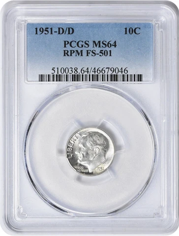 1951-D/D Roosevelt Silver Dime RPM FS-501 MS64 PCGS Cover