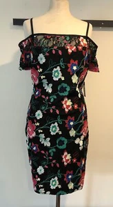 Guess Floral Black Lace off The Shoulder Cocktail Style  Dress Size 14 - Picture 1 of 15