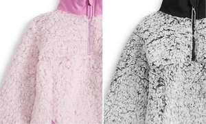 Wonder Nation Quarter Zip Sherpa Pullover for Girls with Kangaroo Front Pocket - Picture 1 of 9