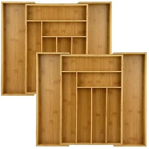 2x Cajón Expandible Bambú Orgánico 8 Ranuras Organizador Bandeja Almacenamiento Utensilios 2 piezas - Imagen 1 de 7