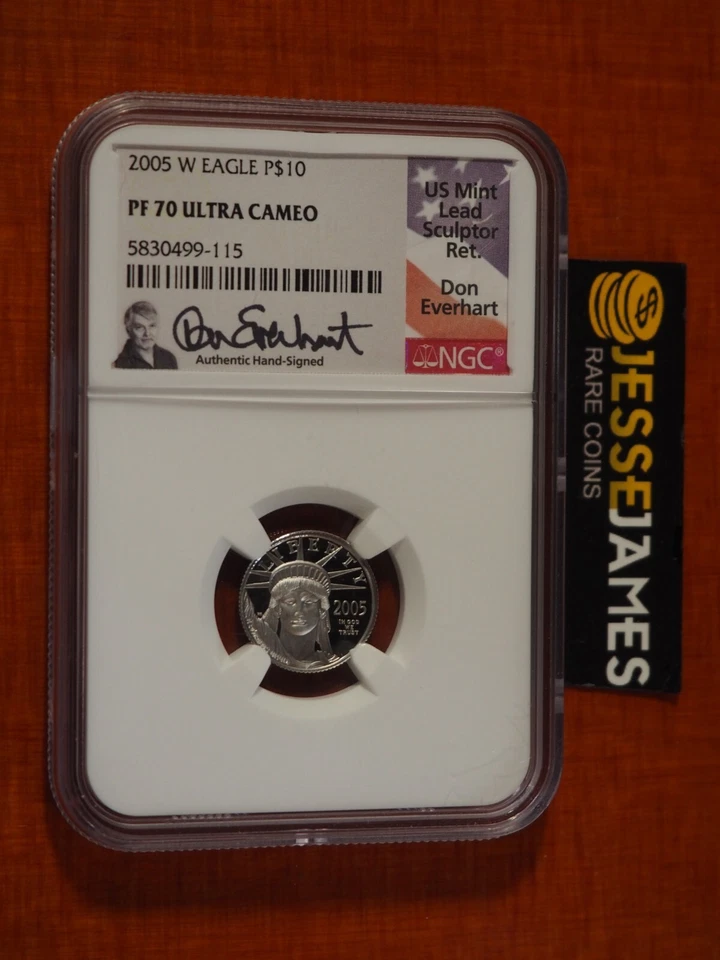 2005 W $10 PROOF PLATINUM EAGLE NGC PF70 ULTRA CAMEO DON EVERHART SIGNED 1/10 OZ - Image 1 of 2