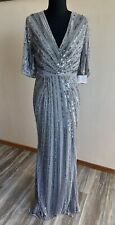 NEW Mac Duggal 93583 Sequined V Neck Cape Sleeve Column Gown Slate Blue Size 6