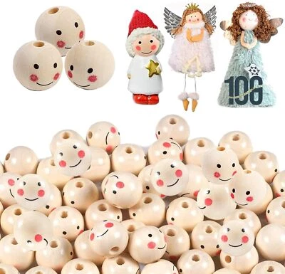 50 stk Holzperlen mit rundem Gesicht zum Basteln 10mm 20mm 25mm Größe Baste neu - Bild 1 von 4