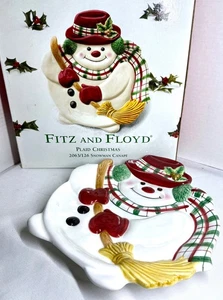 Fitz and Floyd Plaid Christmas Snowman Canape Tray Dish Plate Box 10"x8" - Picture 1 of 10