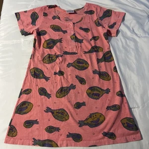 Vintage Fresh Produce Kleid rosa Fischmuster klein Kurzarm Baumwolle Knöpfe - Bild 1 von 13