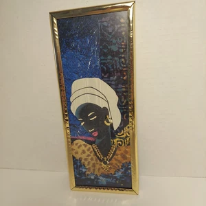 Schwarze Frau gerahmtes Bild 10x4 Zoll Druck Goldrahmen Afrika inspirierte Kunst - Bild 1 von 7