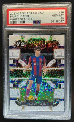 2023 Select La Liga Pau Cubarsi White Sparkle Prizm SSP Terrace RC #26 PSA 10 - Image 1 of 2