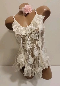 VINTAGE Moden SLIP TOP BABY PUPPE DESSOUS BRAUT WEISS SPITZE S - Bild 1 von 6