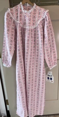 NWT VTG LL Bean Tyrolean Floral Striped Flannel Nightgown Cottagecore  Women's L - Image 1 of 4