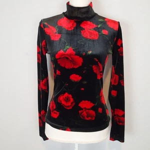 Camisa Top Bisou Bisou Y2K Floral Terciopelo Negro Rojo Talla S - Imagen 1 de 13