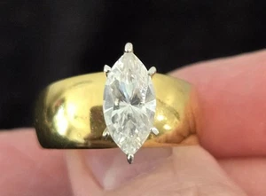 Marquise Cubic Zirconia Wide Cigar Band Style Engagement Ring - Picture 1 of 8