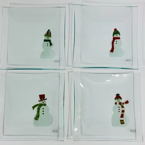 "Platos de aperitivo muñeco de nieve de chef mimado 6"" cuadrados de vidrio transparente muñecos de nieve Navidad" - Imagen 1 de 13