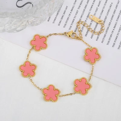 Stainless Steel Clover Adjustable Bracelet Five Leaf Flower Jewelry For Women - Image 1 of 3