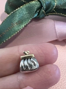 Pandora Two Tone Silver 14k Gold Clutch Purse Charm 790475 Retired - Picture 1 of 7