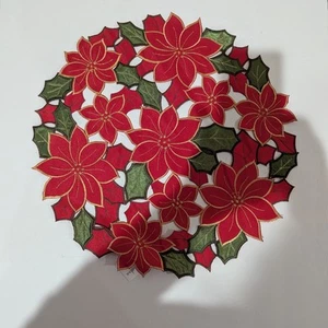 Festlich rot und grün Weihnachtsstern bestickt Urlaub Tischset/Herzstück 16" - Bild 1 von 7