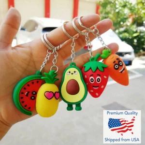 Cute 3D Fruit & Vegetable Avocado Keychain Bag Purse PVC Soft Kids Toy Pendant - Picture 1 of 8