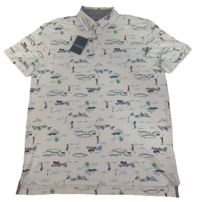Chaps Golf All Over Print Polo Shirt White Performance Mens Small New - Image 1 of 4
