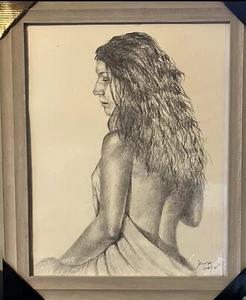 Original Charcoal Sketch Female Nude Figure Framed Ready For Display - Picture 1 of 1