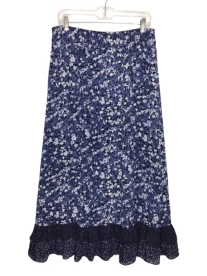 Maxi Falda Stonebridge Mujer Azul Floral Volantes Dobladillo 37.5" Cintura Elástica Talla L Foto 1 de 4
