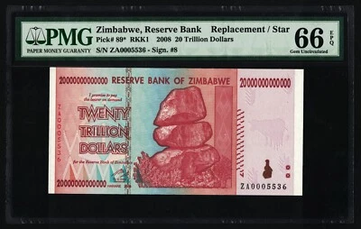 20 Trillion Dollars Zimbabwe 2008 P89* PMG 66 EPQ Gem UNC Authentic # ZA0005536 - Image 1 of 4