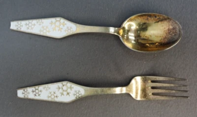 Cuchara y tenedor de Navidad Vermeil Sterling Worcester Sorenco Dinamarca 1967 Foto 1 de 4