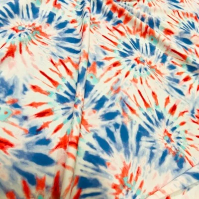 Spandex Fabric Red & Blue Tie Dye Print Stretch Nylon by the yard for Swimwear - Image 1 of 4