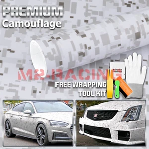 Camouflage Digital White Car Auto Matte Vinyl Sticker Wrap Decal Sheet Film - Picture 1 of 11