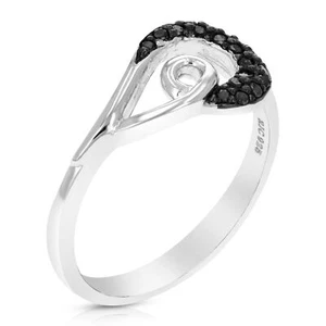 Anillo de diamantes negros de 1/5 quilates para mujer plata esterlina 925 con clavija redonda rodio - Imagen 1 de 7