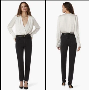$198 New Favorite Daughter Evelyn High Waist Straight Stirrup Jeans Black 28 NEW - Picture 1 of 12